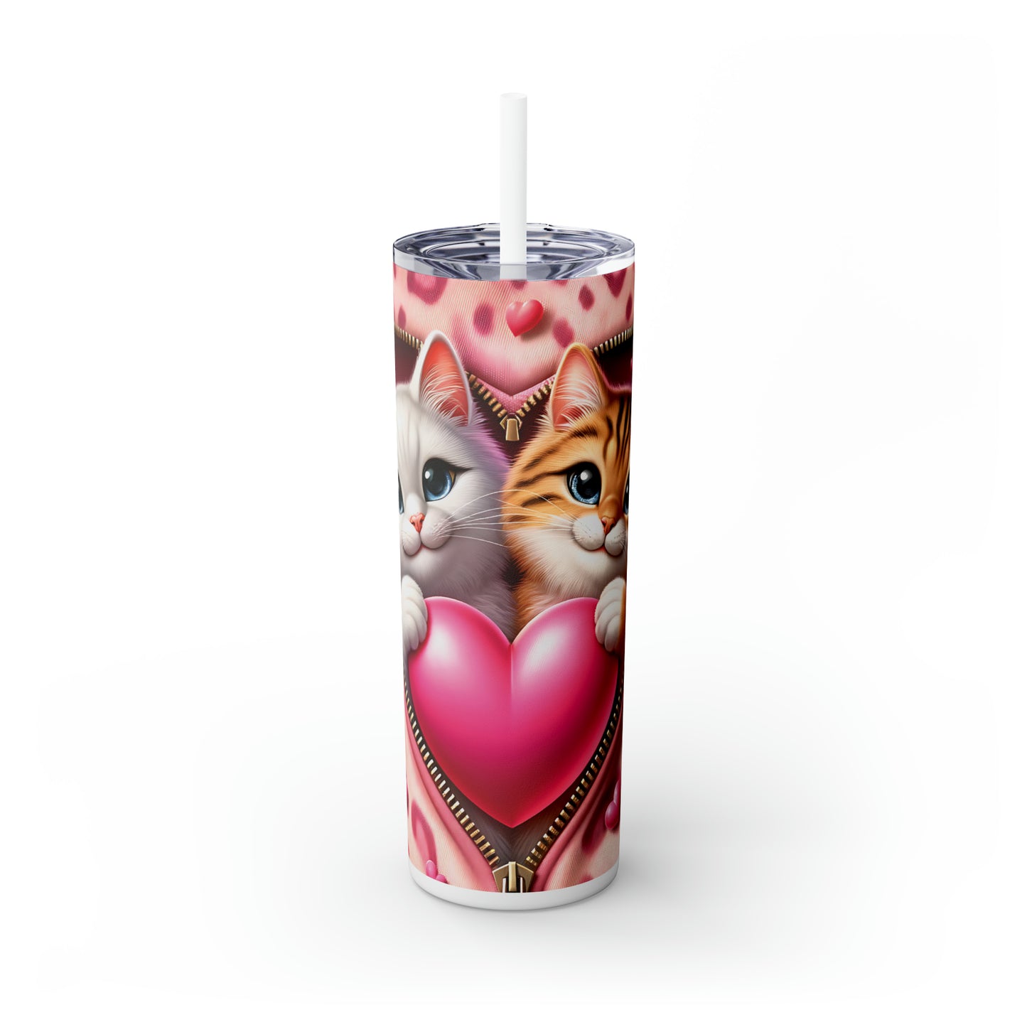 Skinny Tumbler with Straw, 20oz, Cat, Valentines Day, awd-759