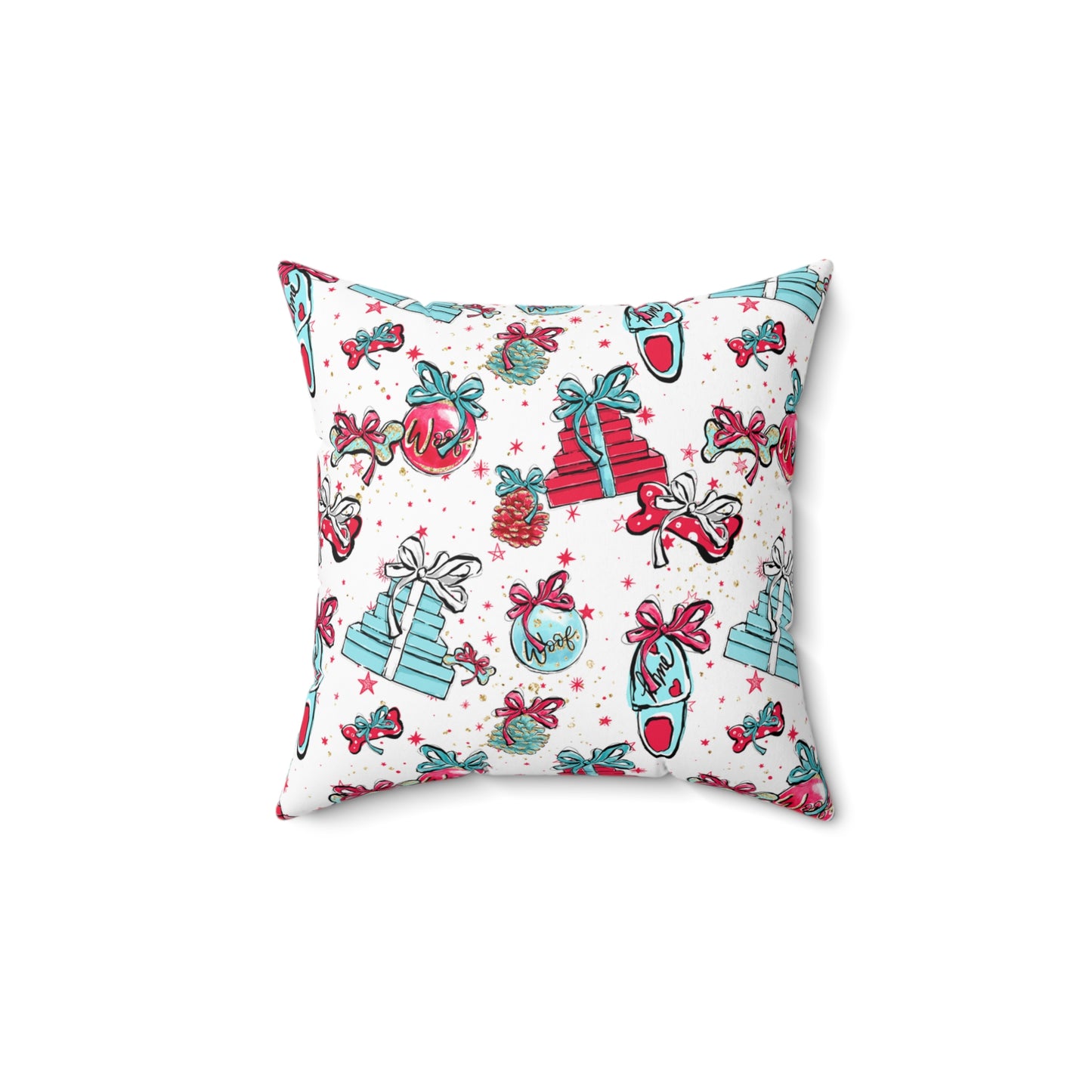 Spun Polyester Square Pillow, Doggie Presents Christmas Cushion