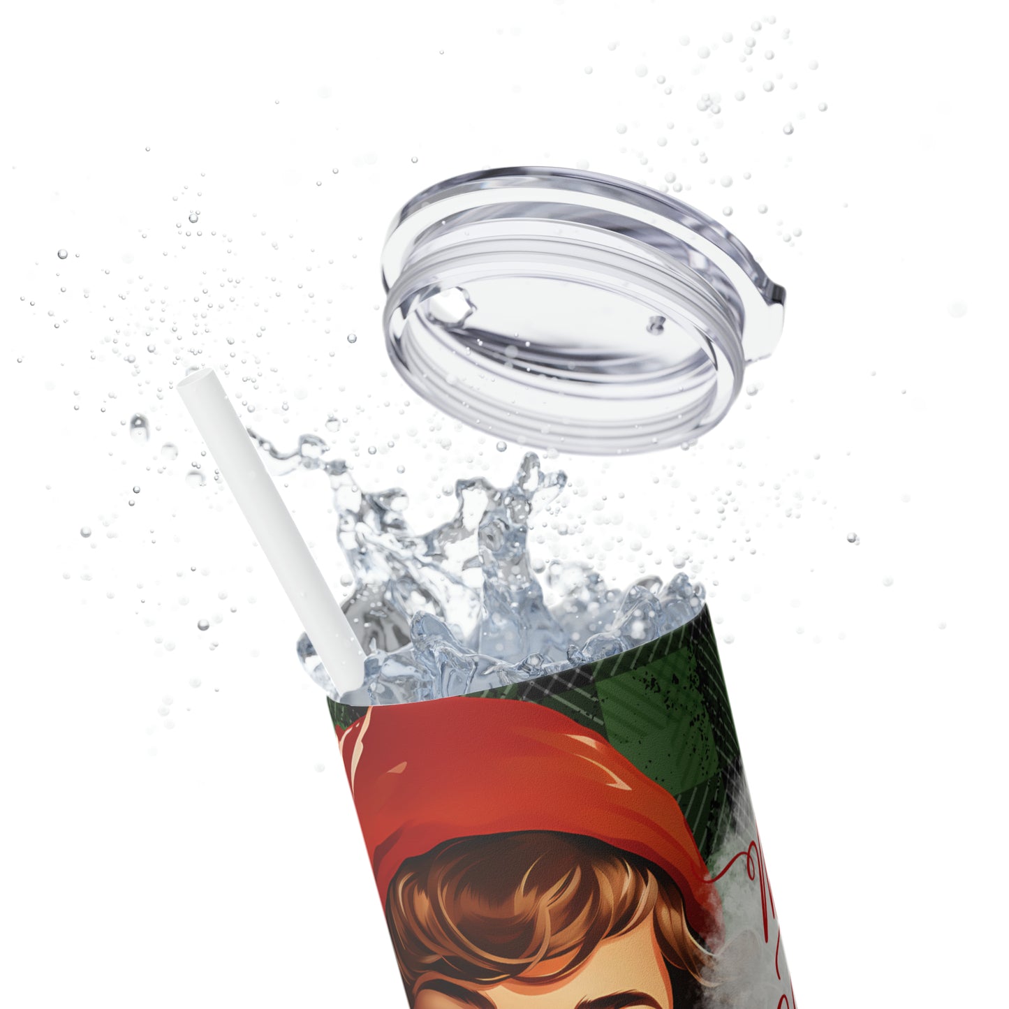 Skinny Tumbler with Straw, 20oz, Retro Christmas