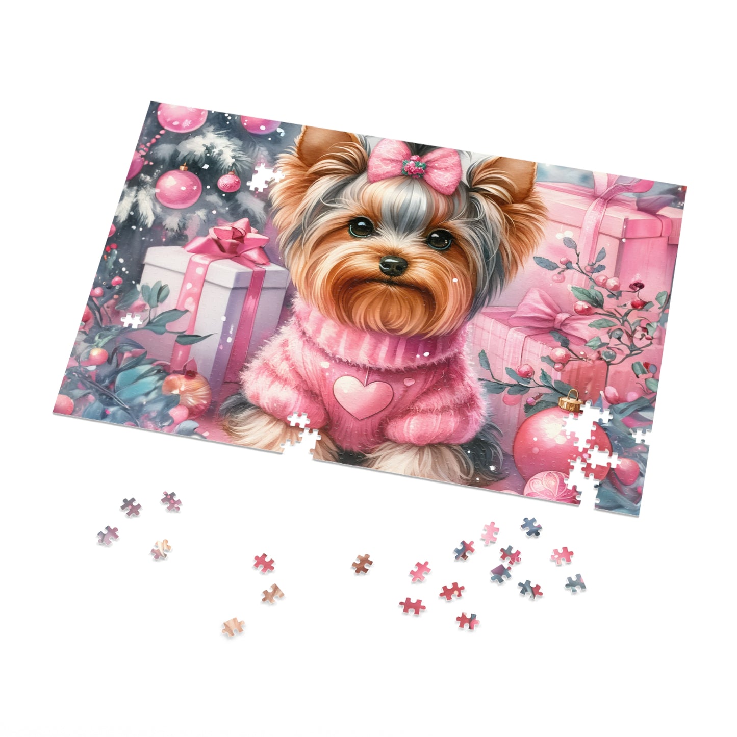 Jigsaw Puzzle, Christmas, Yorkshire Terrier, Personalised/Non-Personalised (30, 110, 252, 500,1000-Piece)