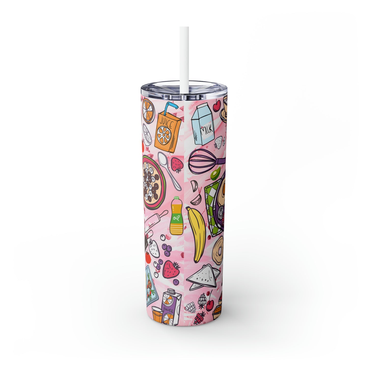 Skinny Tumbler with Straw, 20oz, Lunch Lady