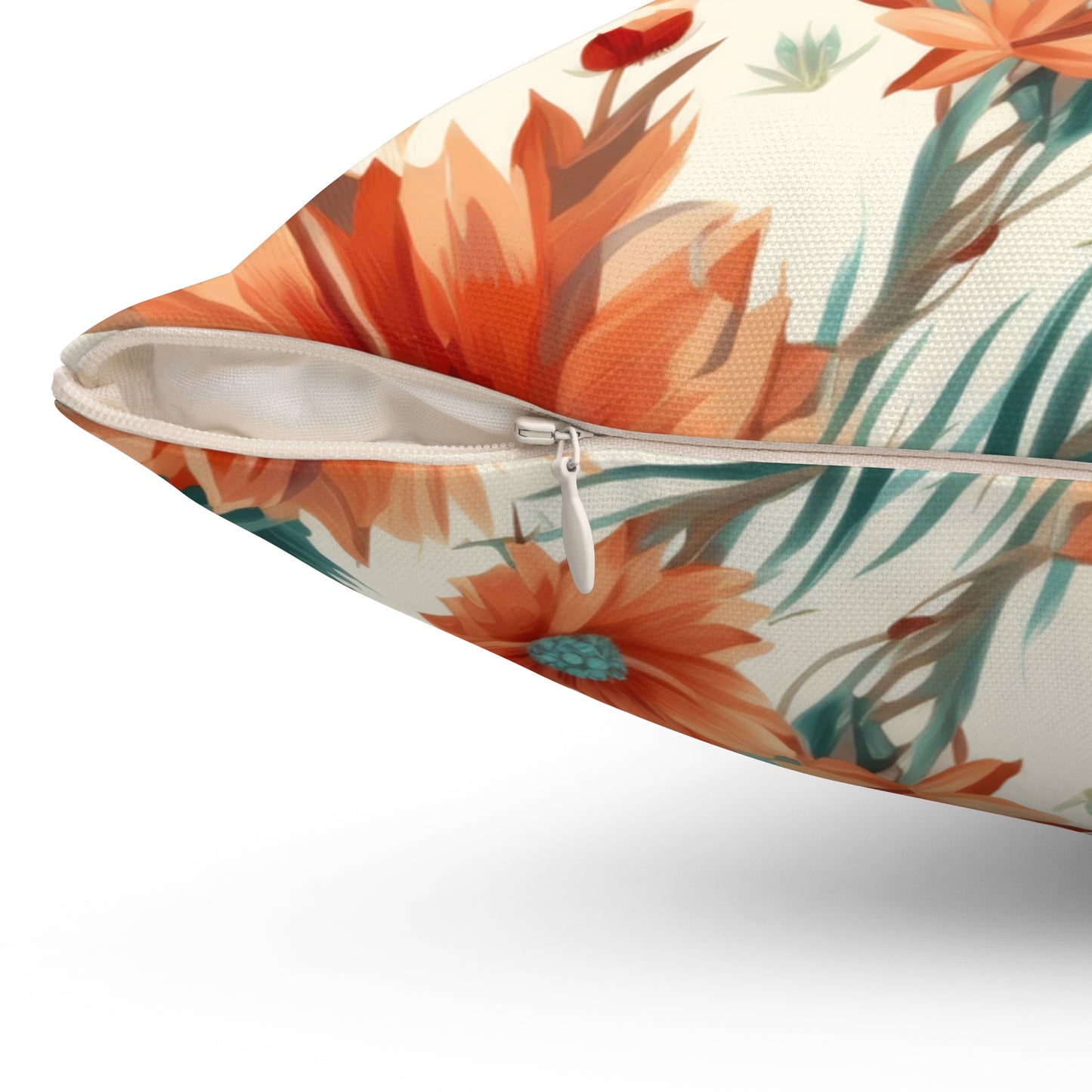 Spun Polyester Square Pillow, Bright Retro Boho Floral Cushion