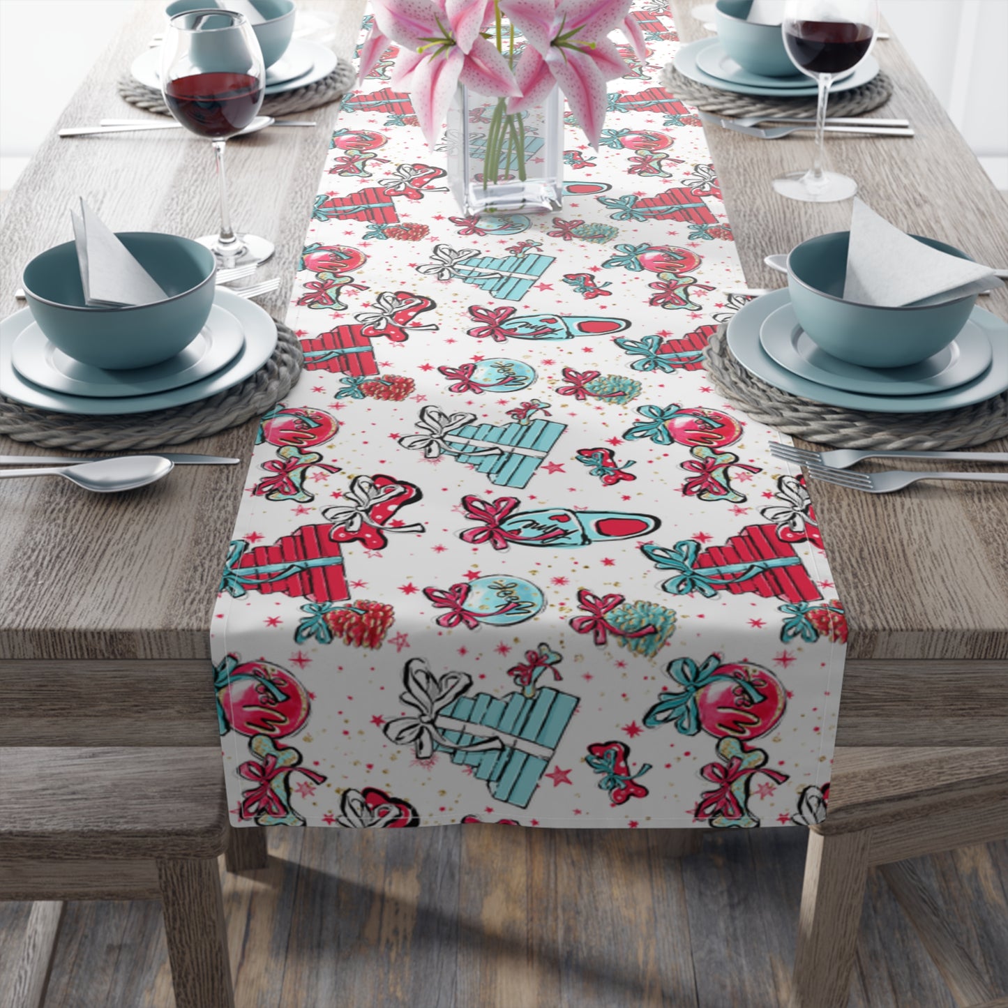 Doggie Christmas, Table Runner, Cotton Twill and Poly Available