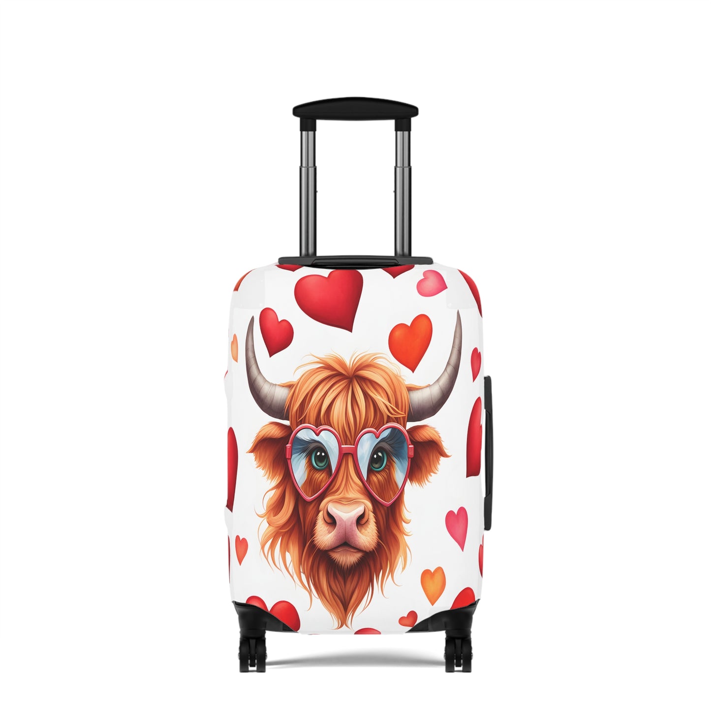 Luggage Cover, Highland Cow, Hearts, awd-239