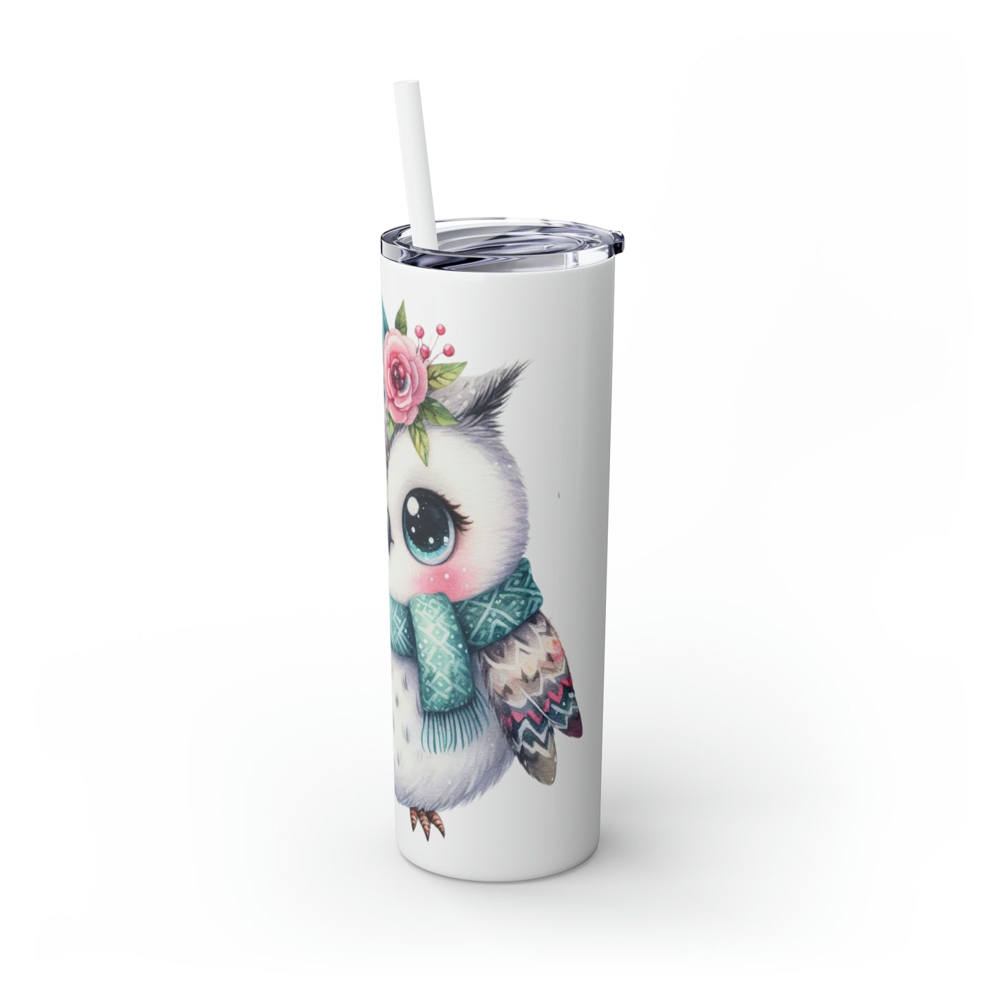 Skinny Tumbler with Straw, 20oz, Owl