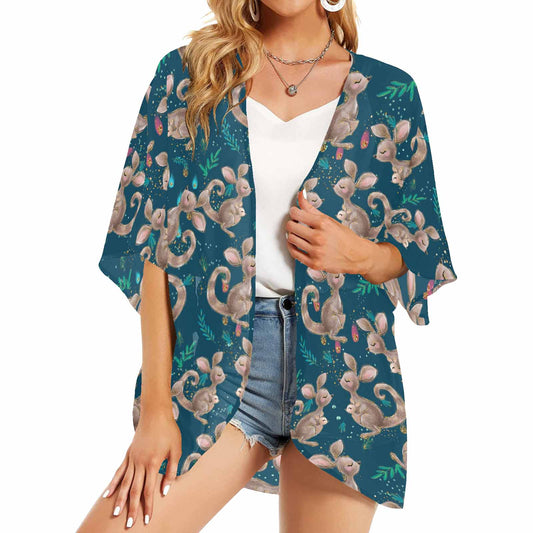 Australian Kangaroos Blue  GP Women's Kimono Chiffon Cover Up