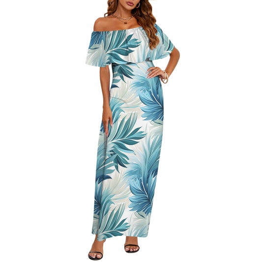 Blue Palms Women's Off Shoulder Ruffle Boat Neck Dress (Model D71)