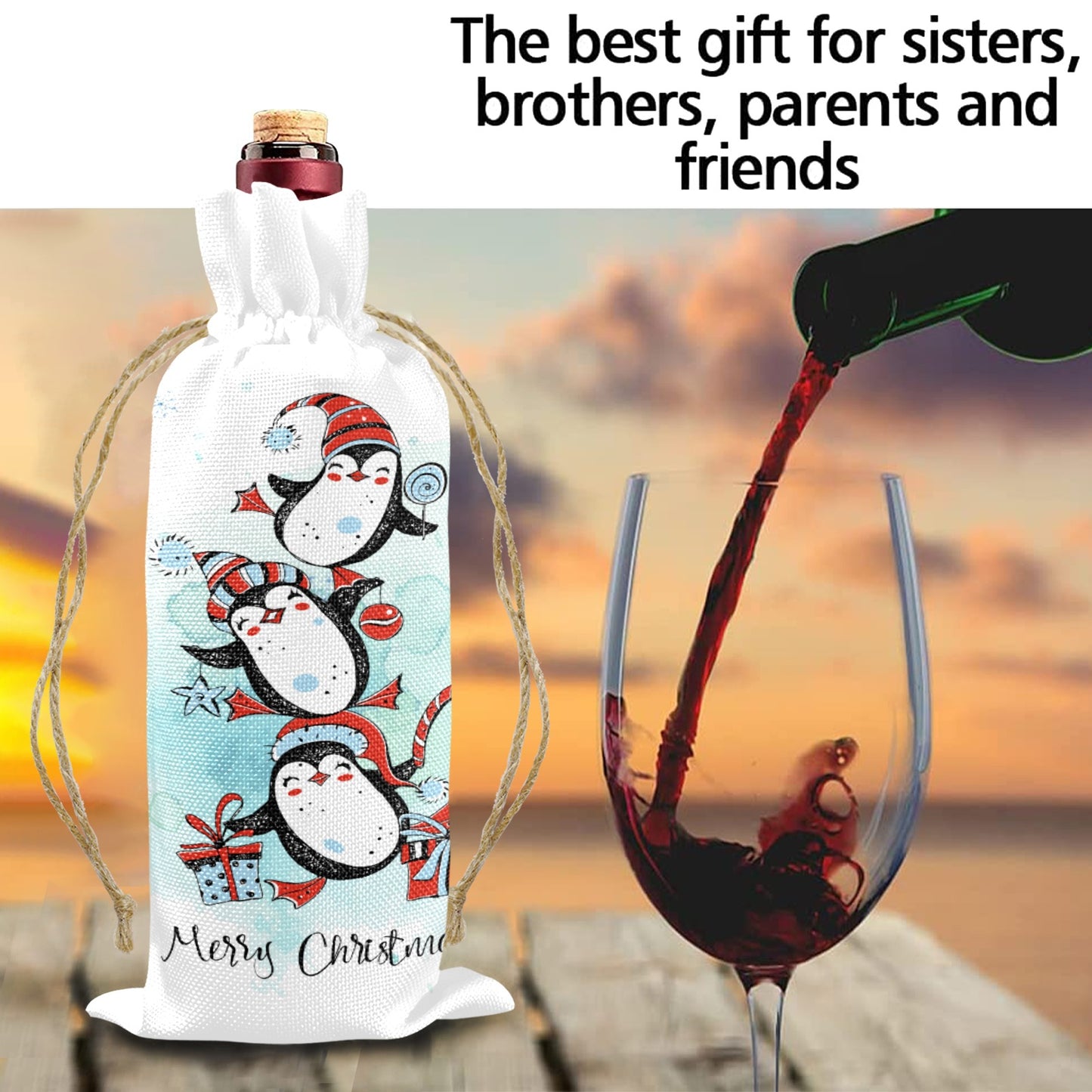 penguin tree Linen Wine Bottle Bag