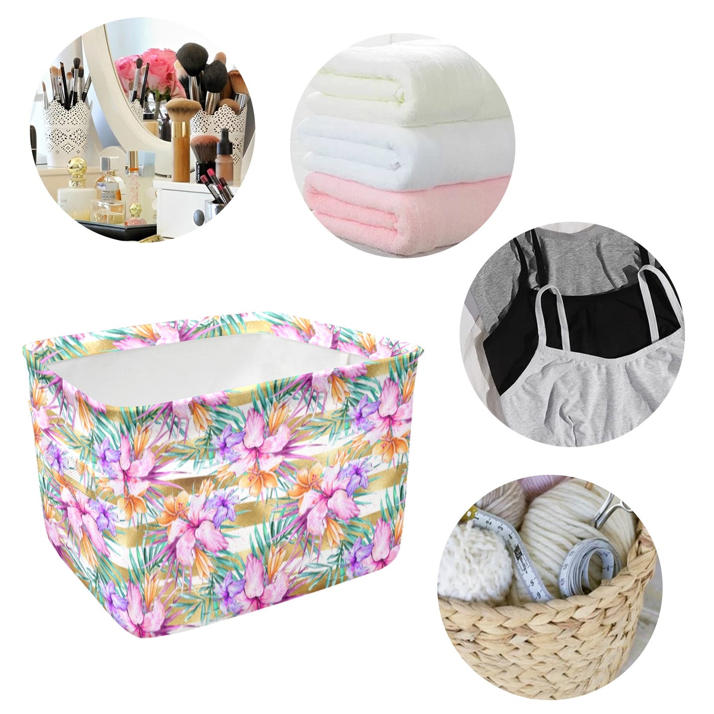 Hibiscus Stripes Fabric Storage Basket