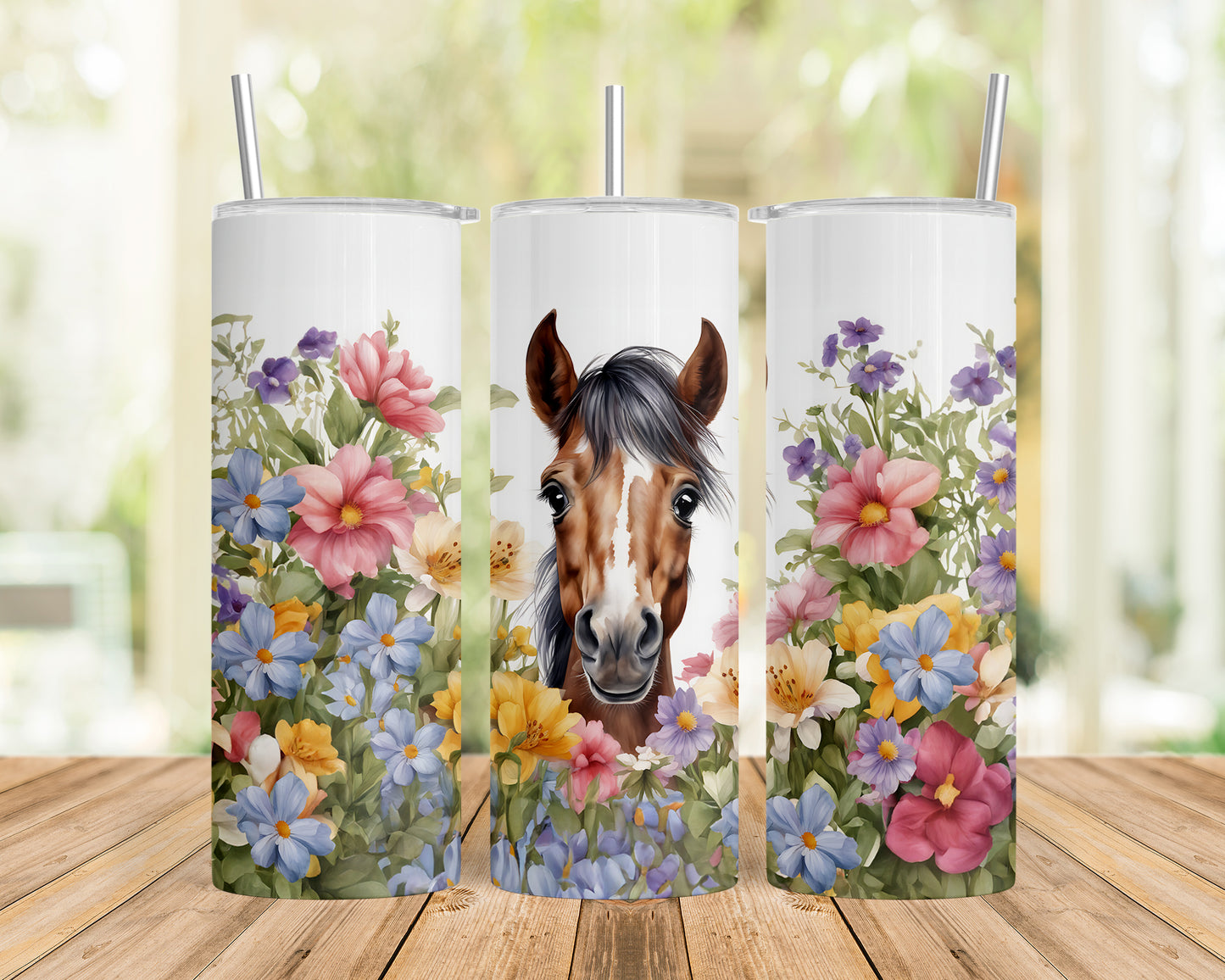 Skinny Tumbler with Straw, 20oz Horse, awd-305