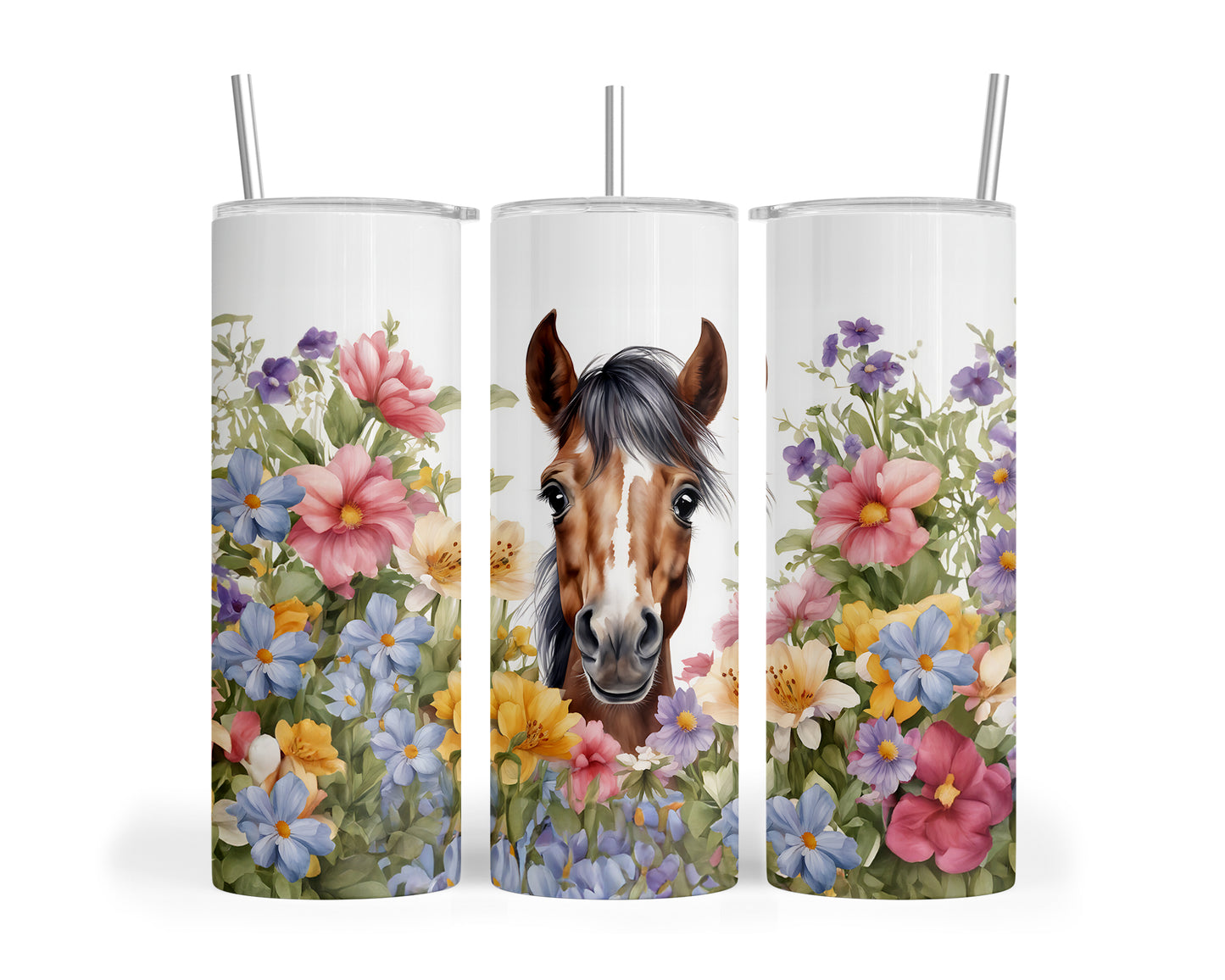 Skinny Tumbler with Straw, 20oz Horse, awd-305