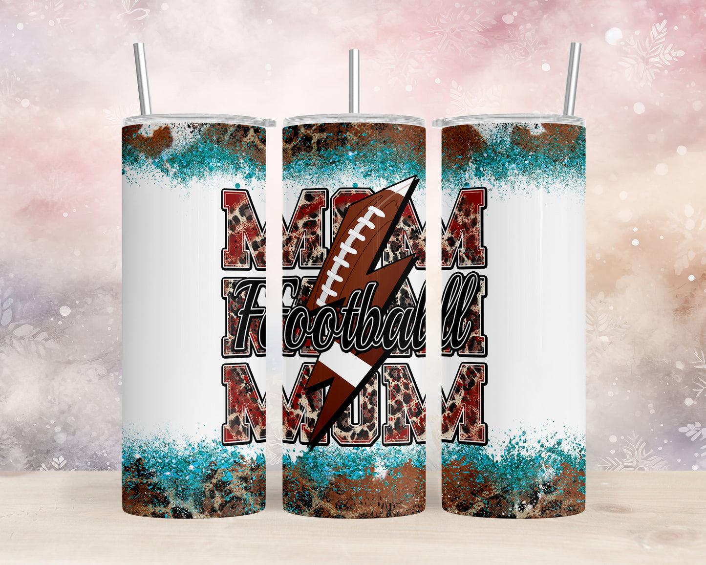 Skinny Tumbler with Straw, 20oz, Football, Mom, awd-312