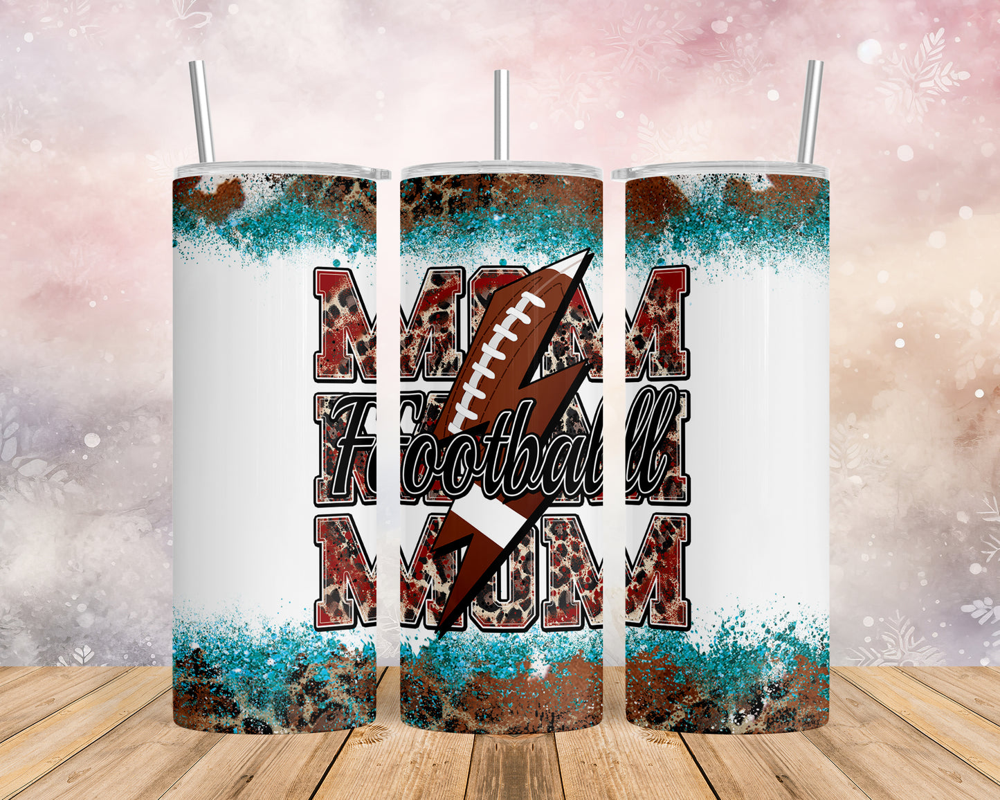 Skinny Tumbler with Straw, 20oz, Football, Mom, awd-312