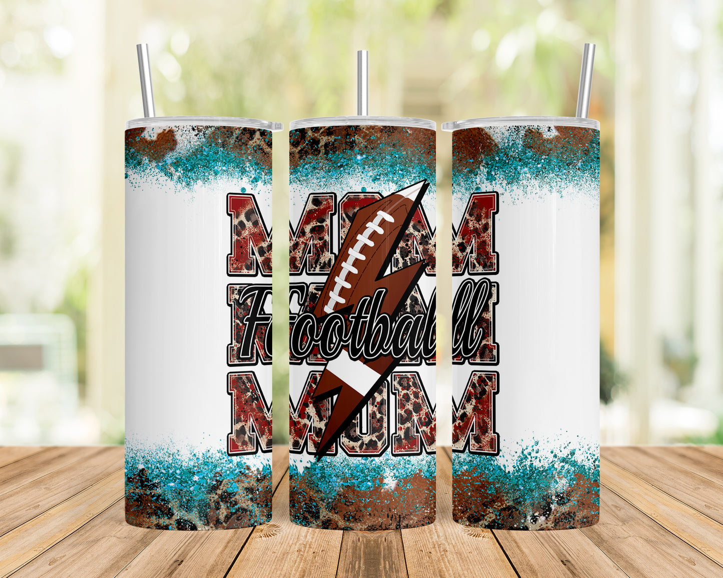 Skinny Tumbler with Straw, 20oz, Football, Mom, awd-312