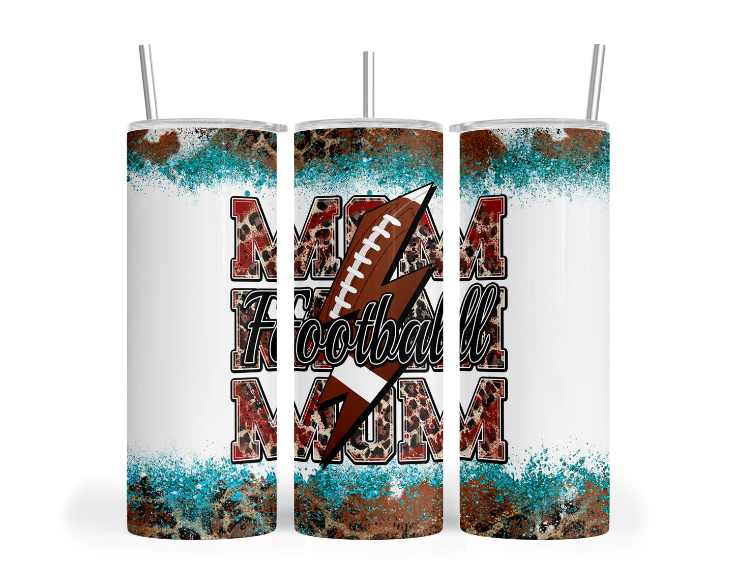 Skinny Tumbler with Straw, 20oz, Football, Mom, awd-312