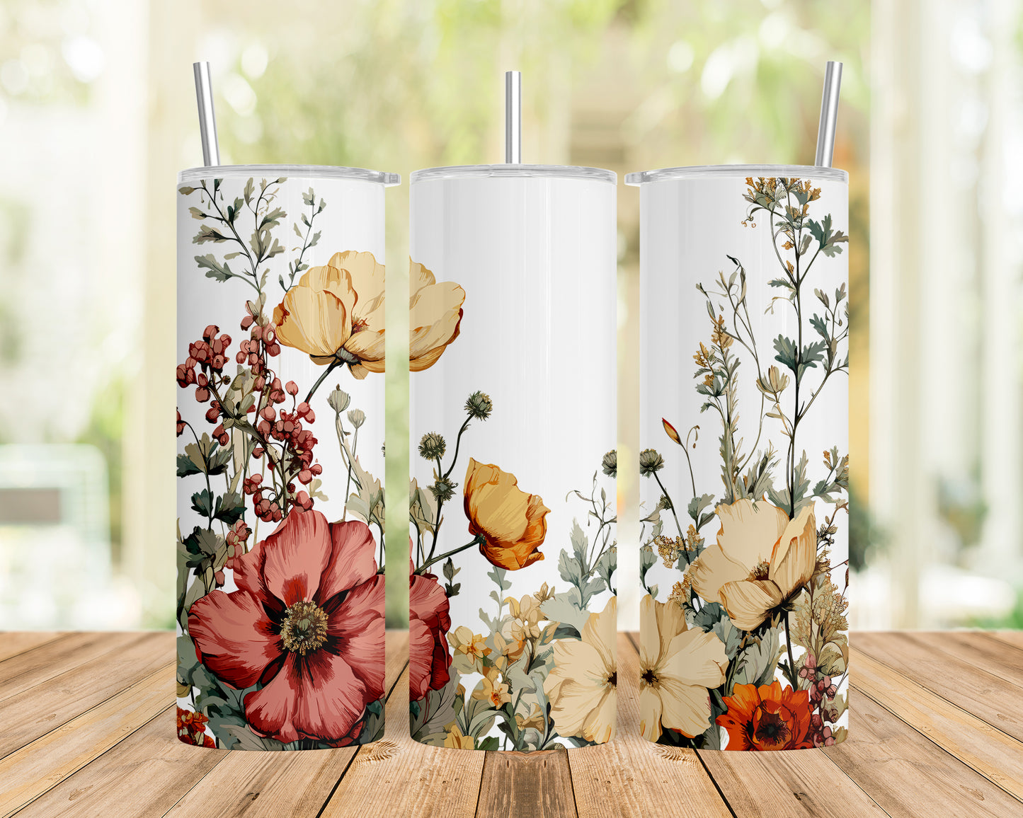 Skinny Tumbler with Straw, 20oz, Floral, awd-313