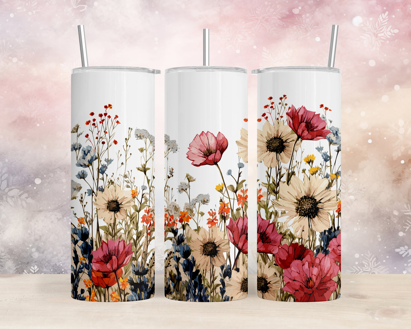 Skinny Tumbler with Straw, 20oz, Floral, awd-314