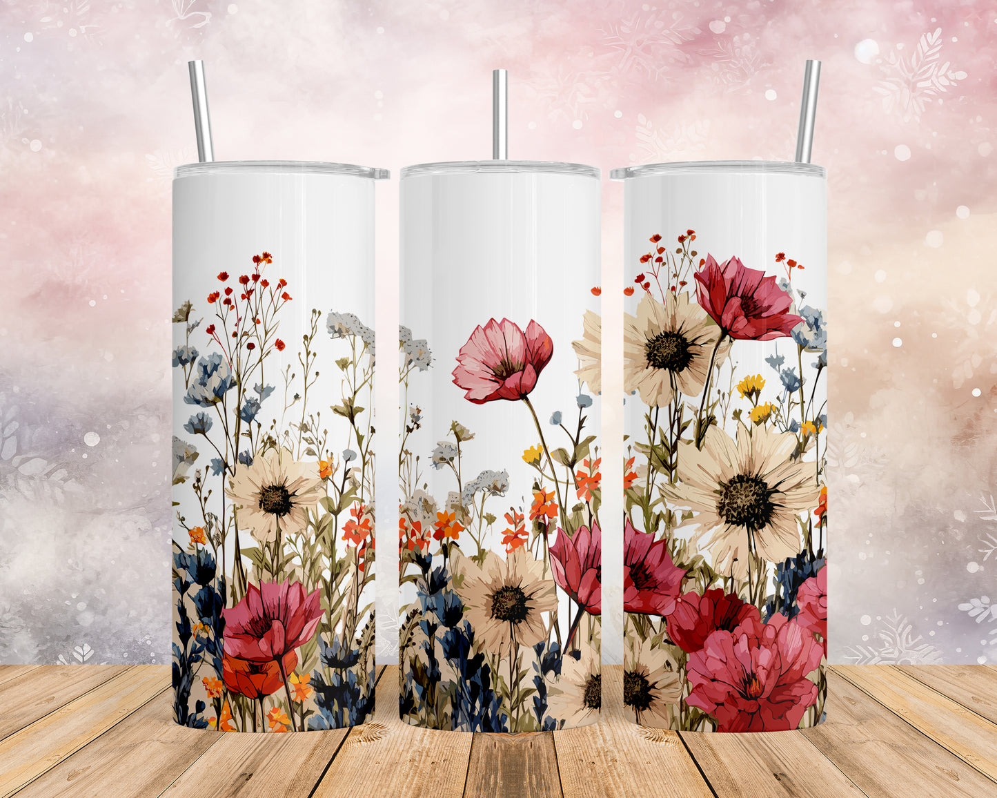 Skinny Tumbler with Straw, 20oz, Floral, awd-314