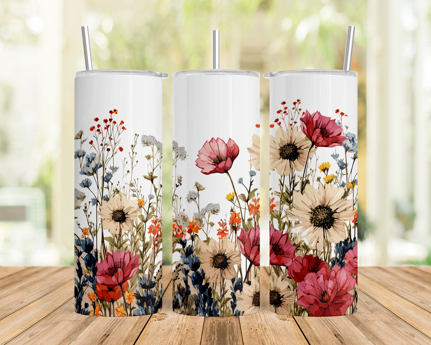 Skinny Tumbler with Straw, 20oz, Floral, awd-314