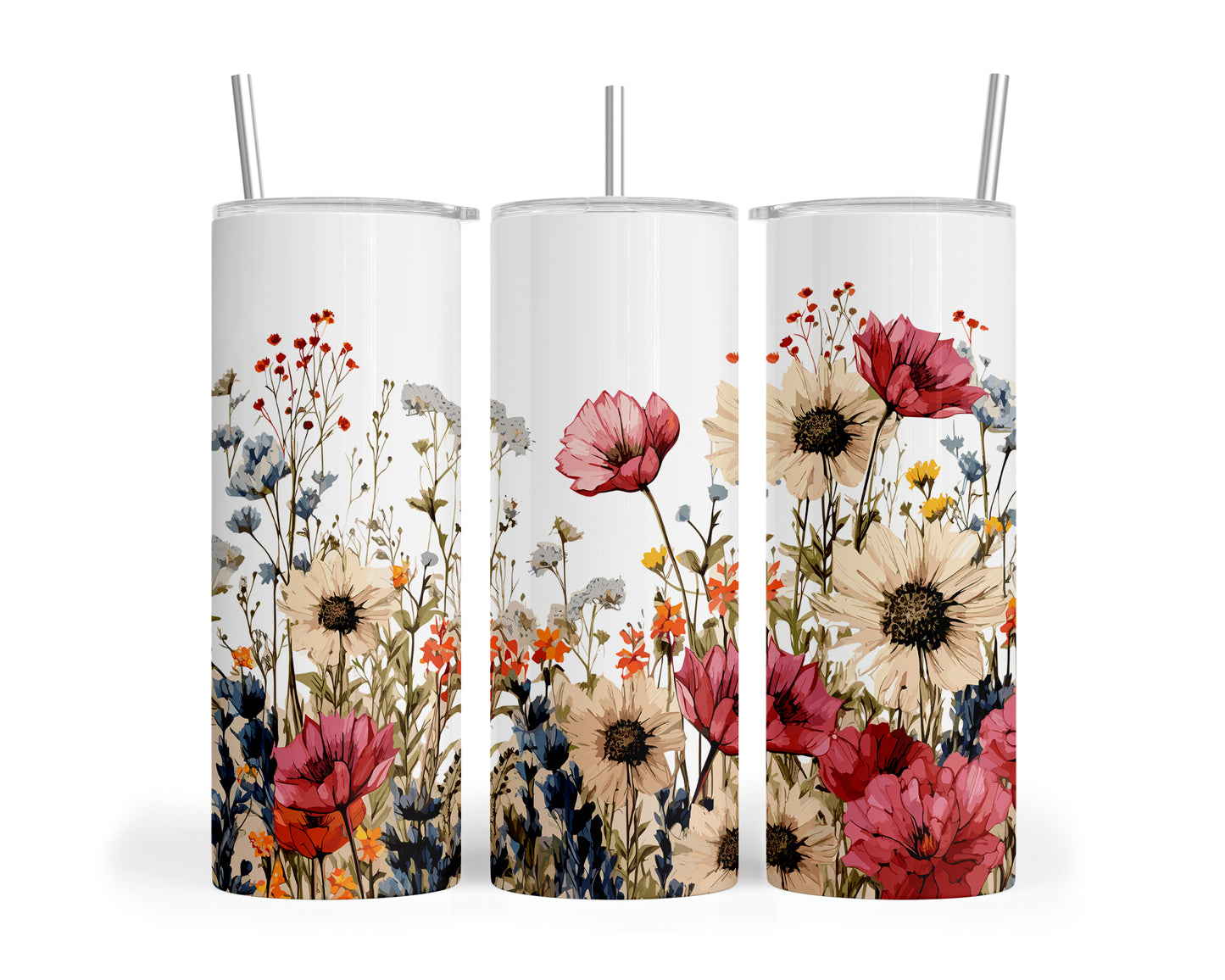 Skinny Tumbler with Straw, 20oz, Floral, awd-314