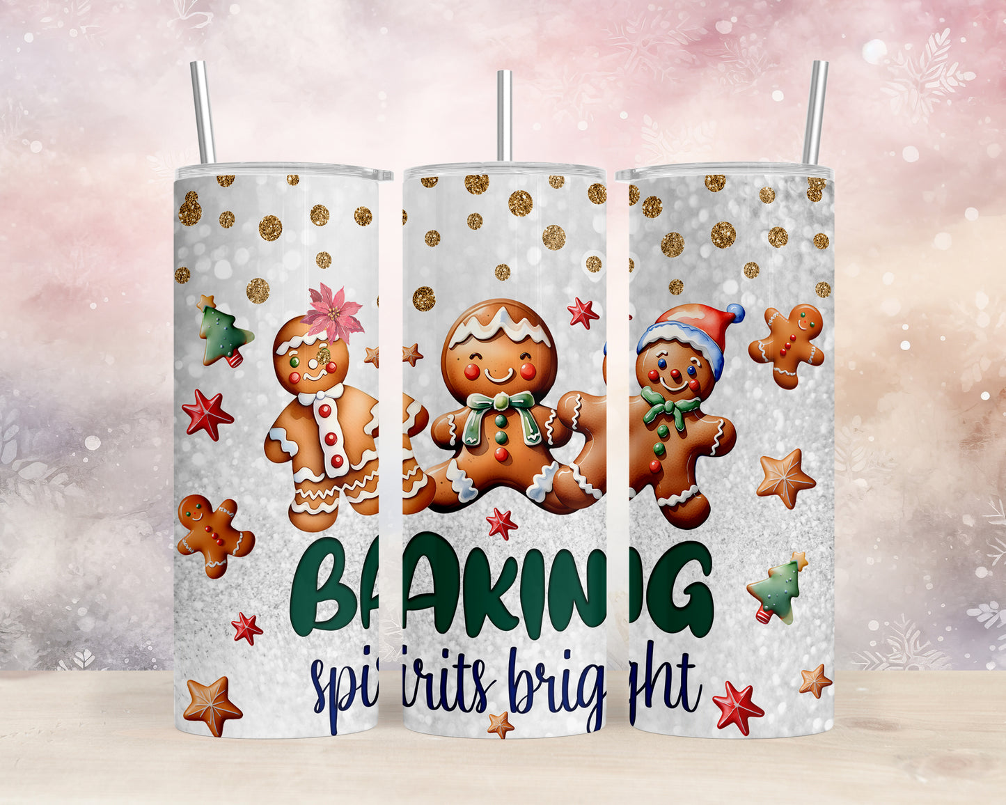 Skinny Tumbler with Straw, 20oz, Gingerbread, Christmas, awd-315