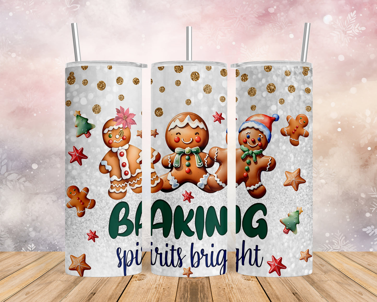 Skinny Tumbler with Straw, 20oz, Gingerbread, Christmas, awd-315