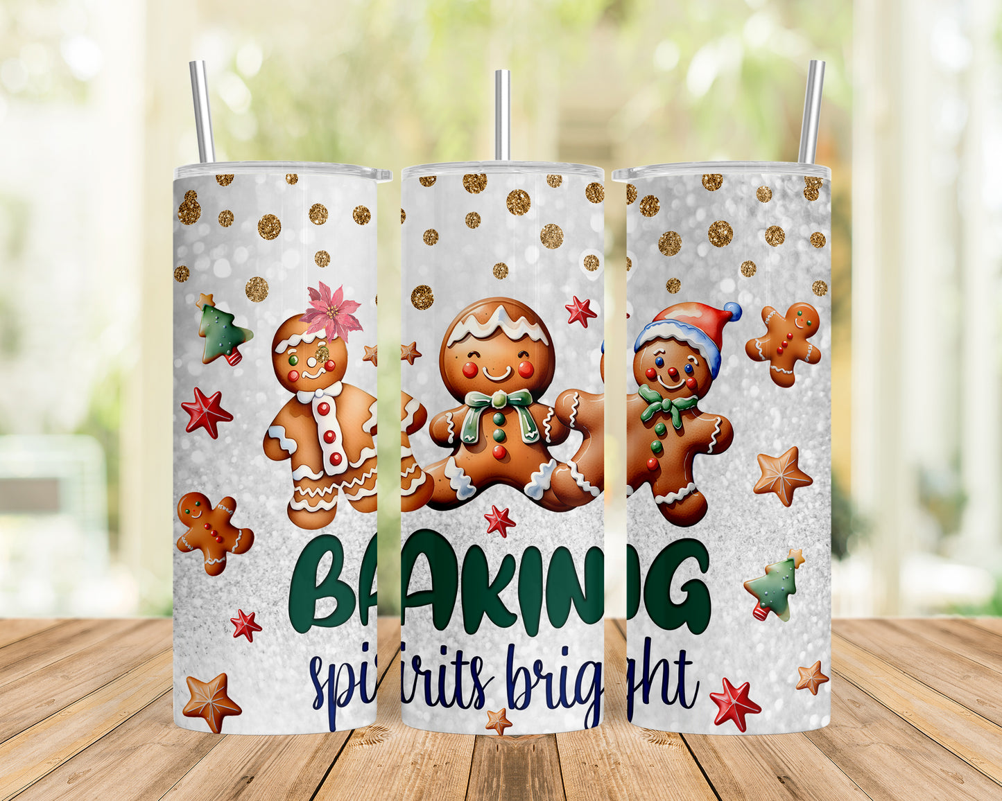 Skinny Tumbler with Straw, 20oz, Gingerbread, Christmas, awd-315