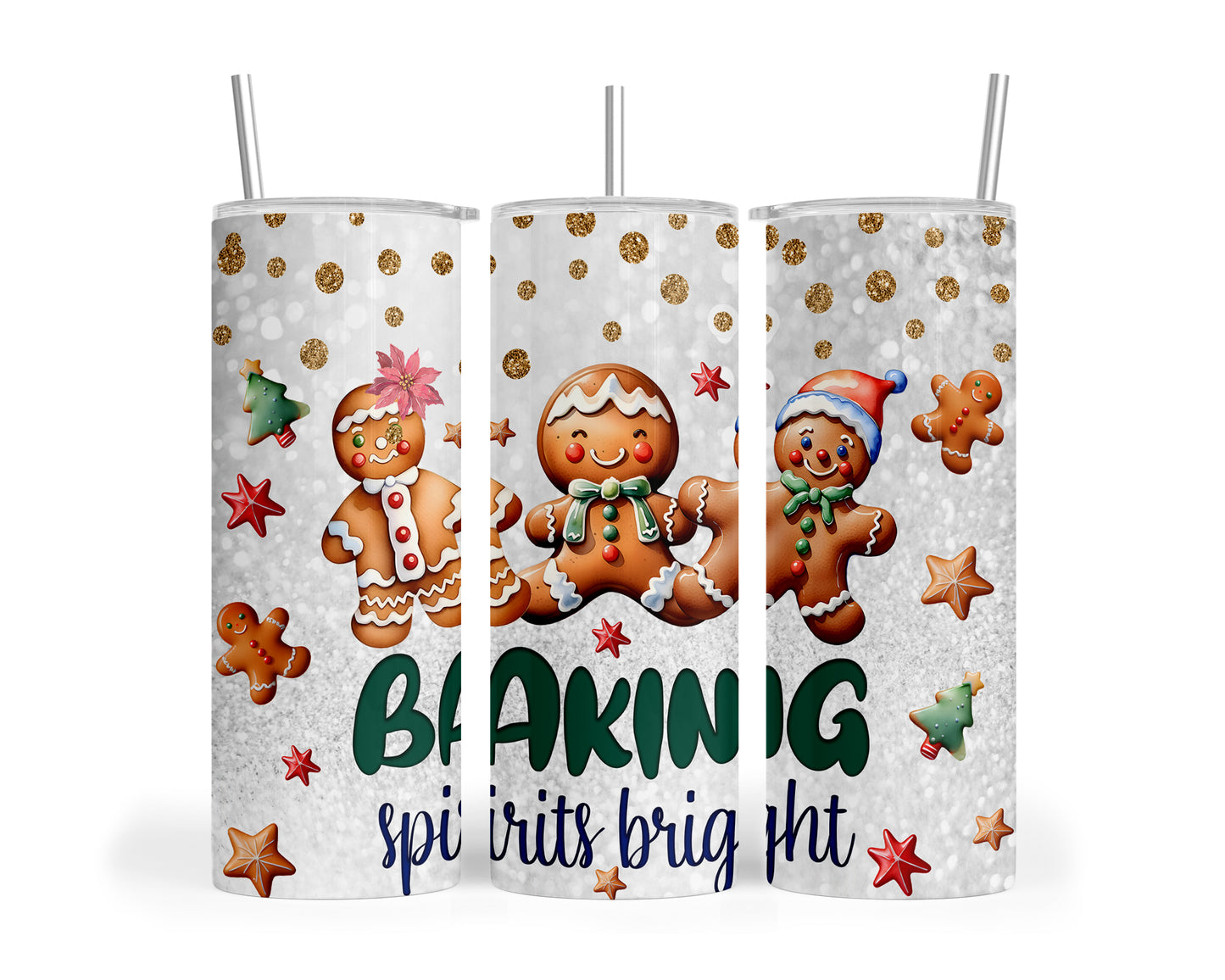 Skinny Tumbler with Straw, 20oz, Gingerbread, Christmas, awd-315