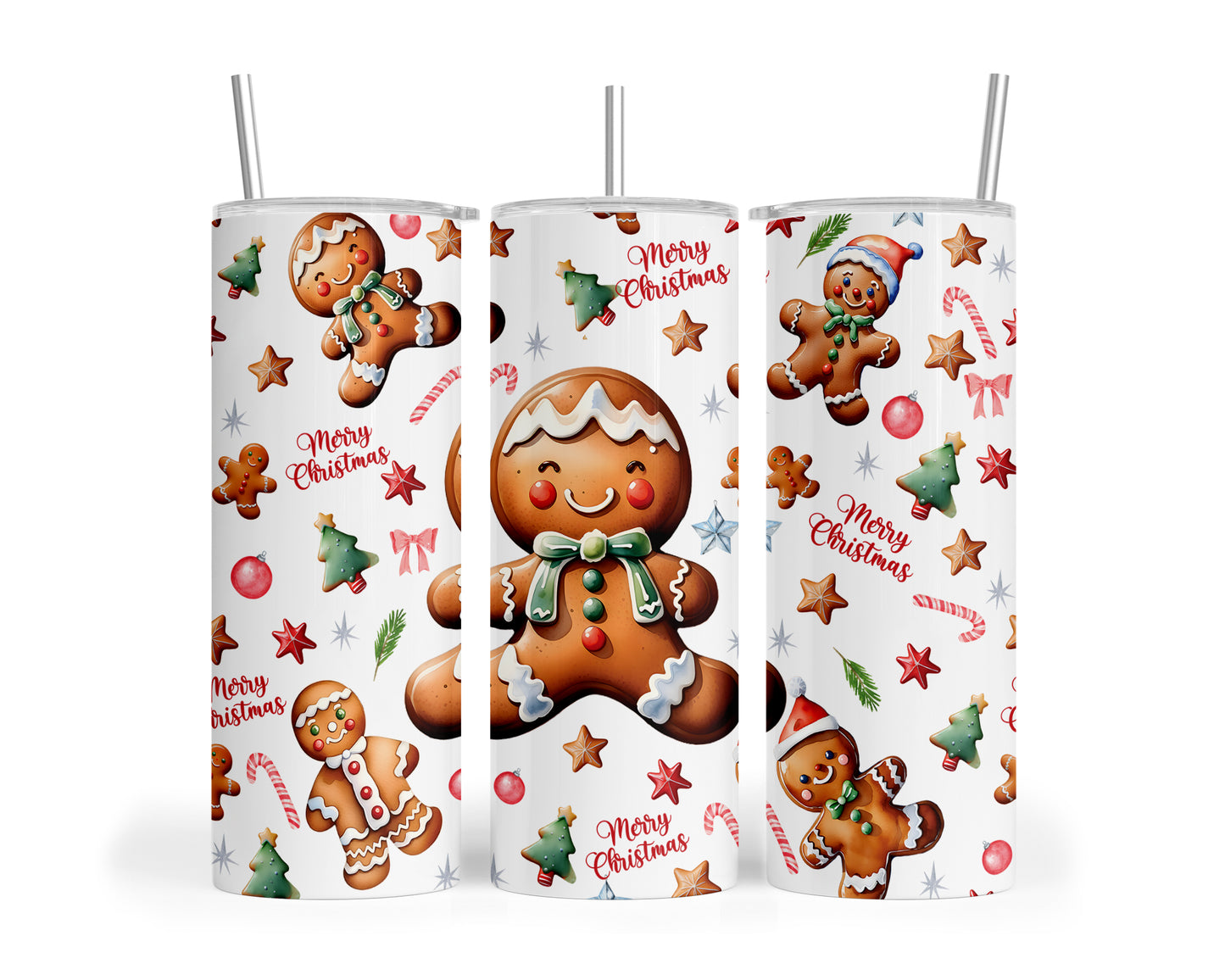 Skinny Tumbler with Straw, 20oz, Gingerbread, Christmas, awd-316