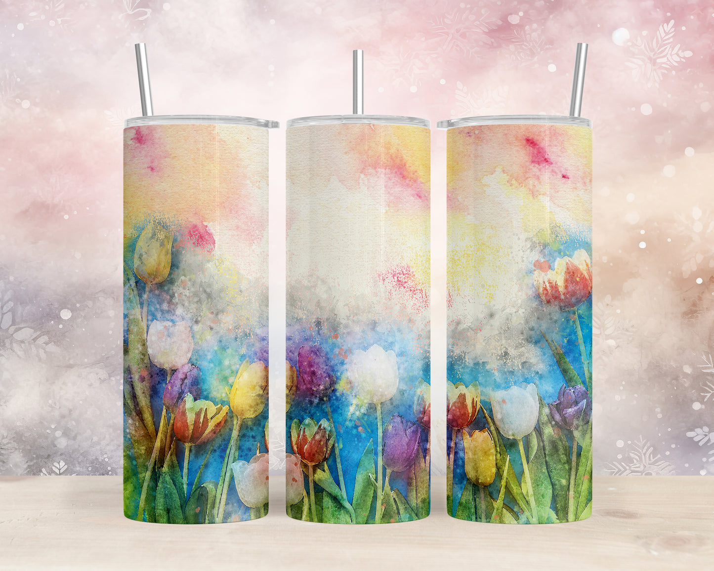 Skinny Tumbler with Straw, 20oz, Floral, awd-317