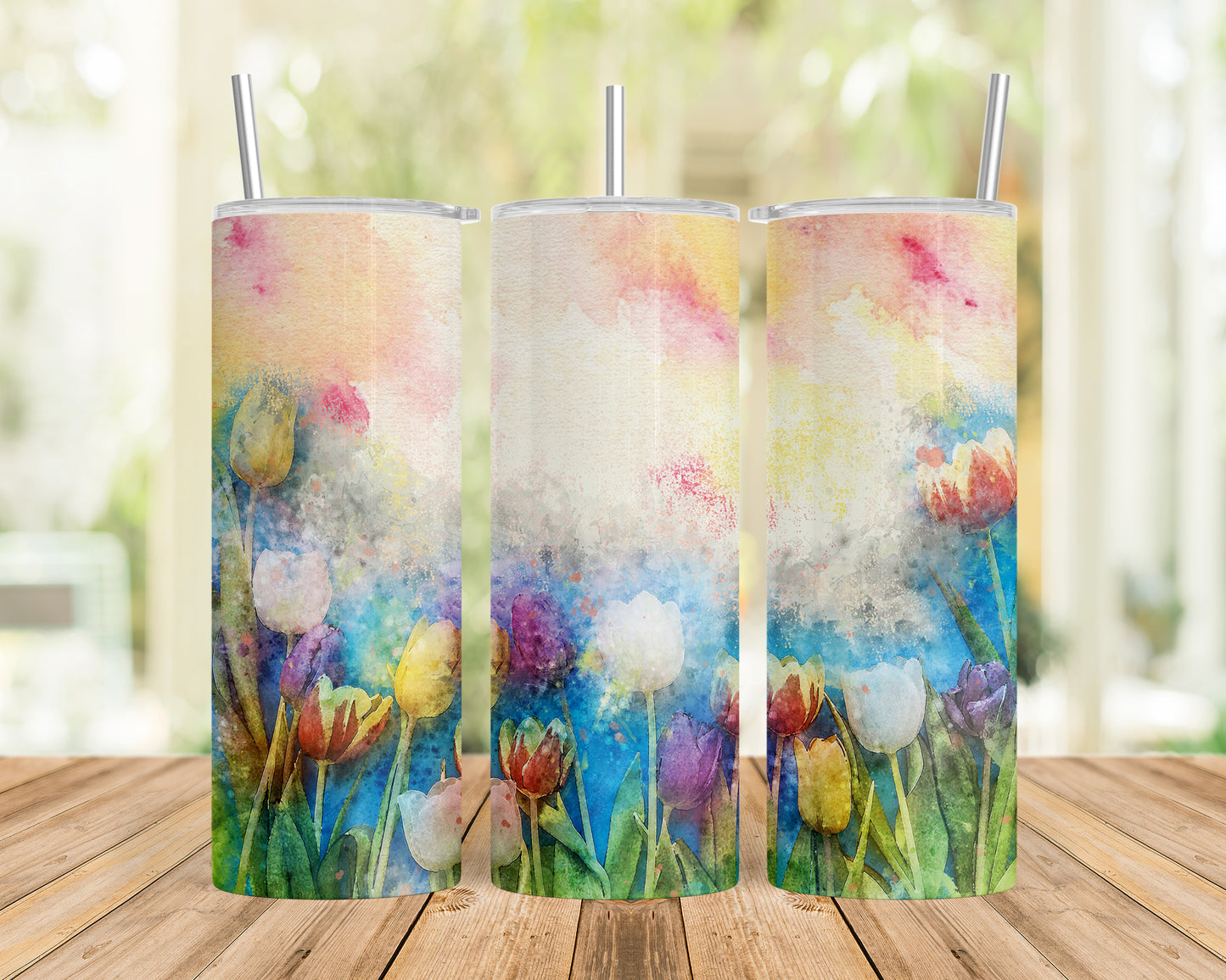 Skinny Tumbler with Straw, 20oz, Floral, awd-317