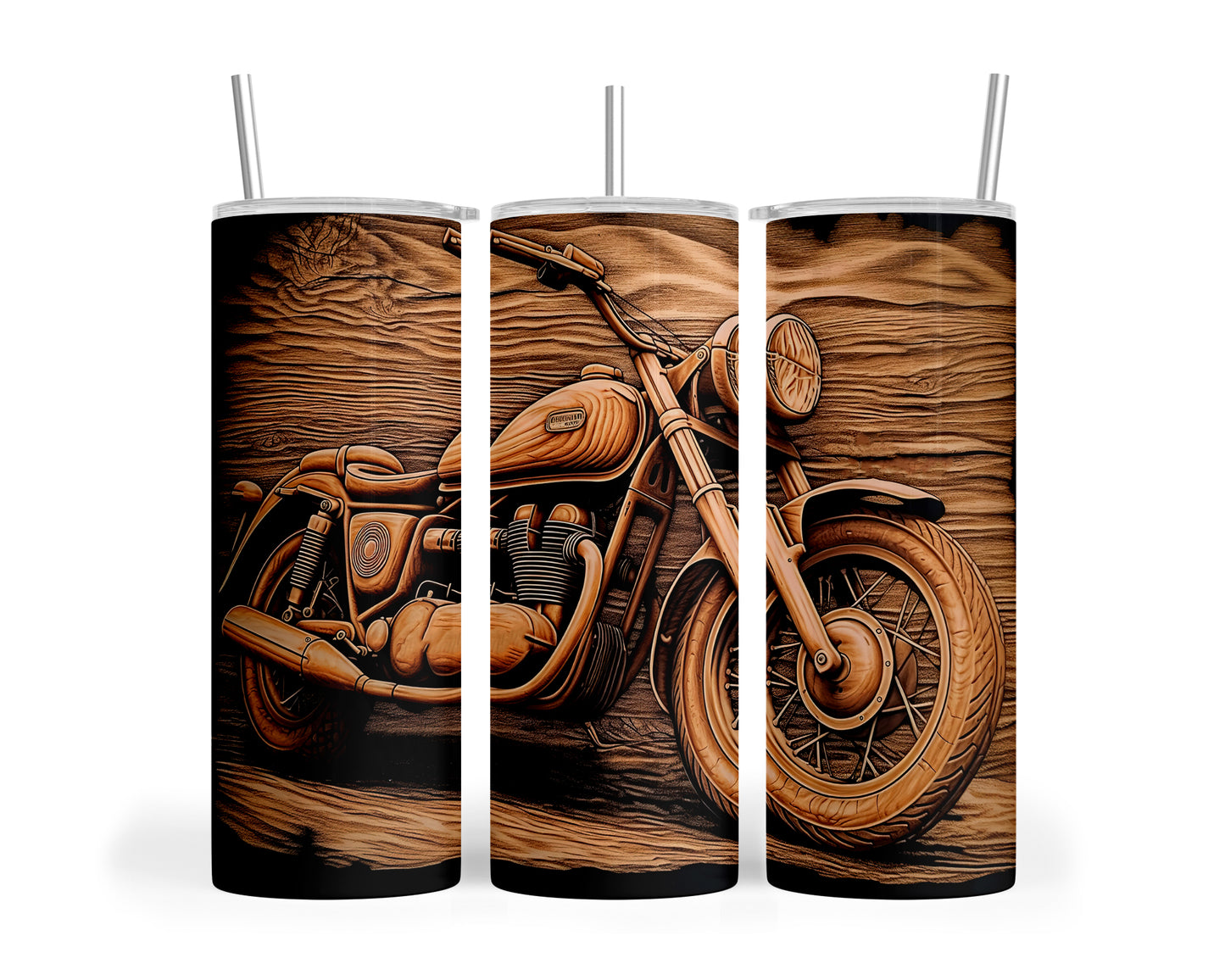 Skinny Tumbler with Straw, 20oz, Etched Motorbike, awd-334