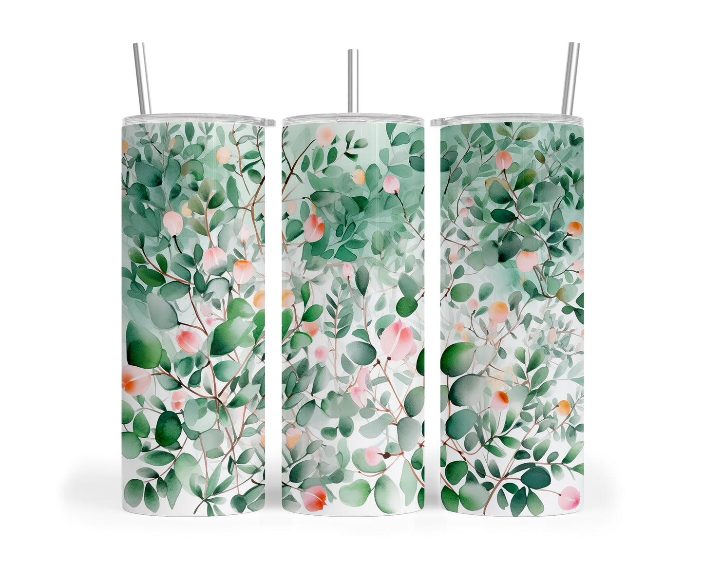 Skinny Tumbler with Straw, 20oz, Eucalyptus Leaves, awd-345