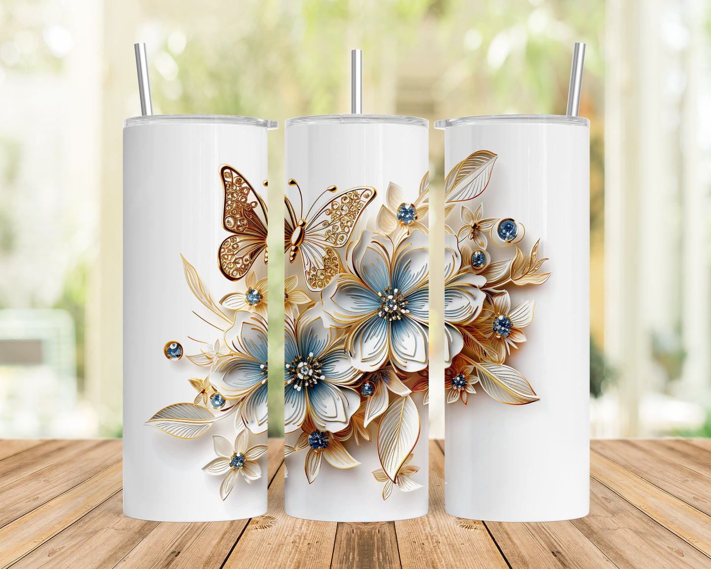 Skinny Tumbler with Straw, 20oz, Floral, awd-413