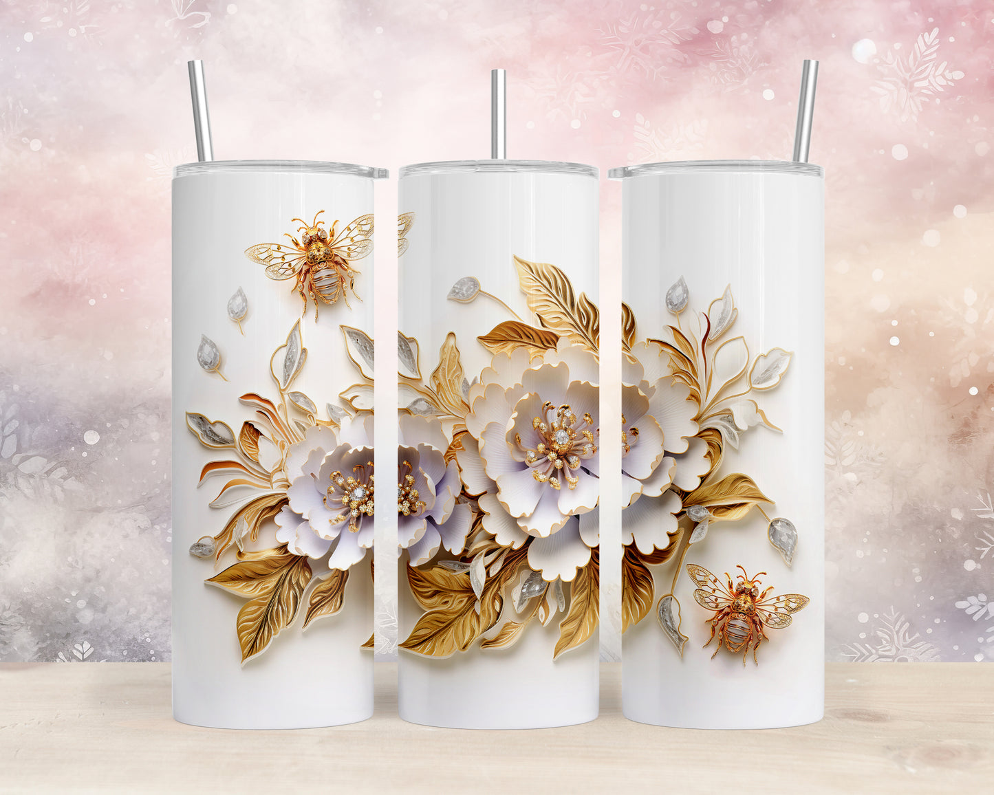 Skinny Tumbler with Straw, 20oz, Floral, awd-419