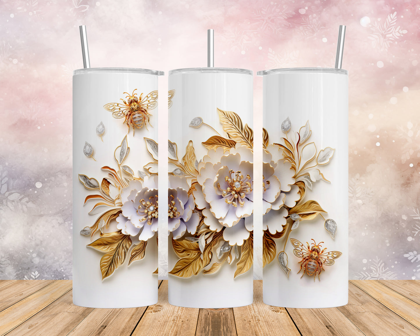 Skinny Tumbler with Straw, 20oz, Floral, awd-419