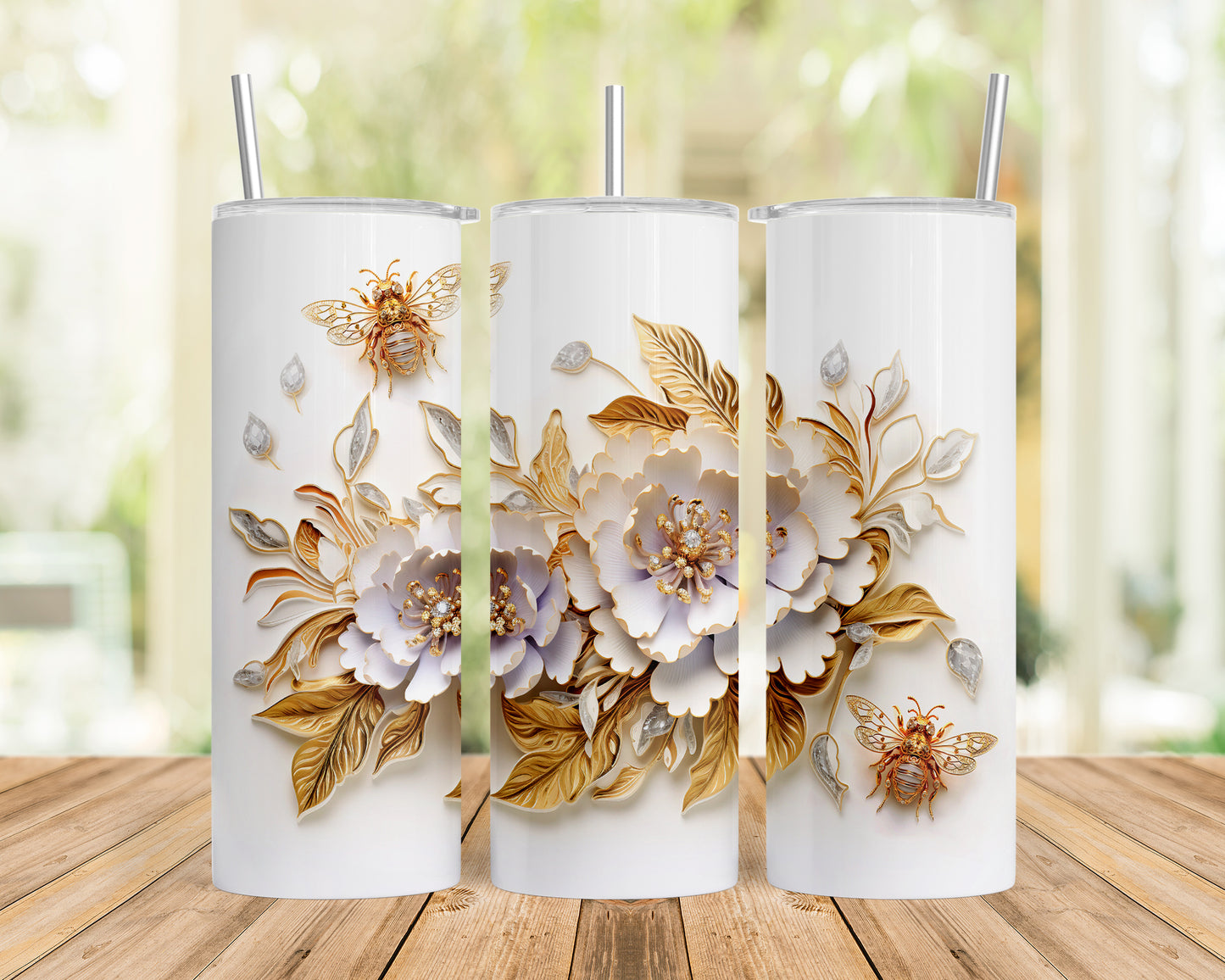 Skinny Tumbler with Straw, 20oz, Floral, awd-419