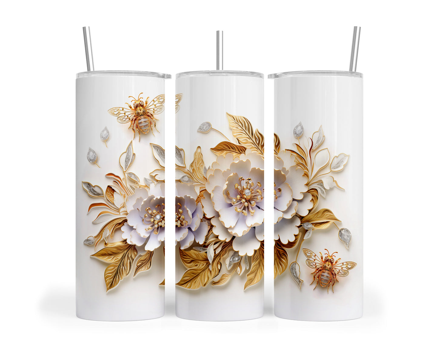 Skinny Tumbler with Straw, 20oz, Floral, awd-419