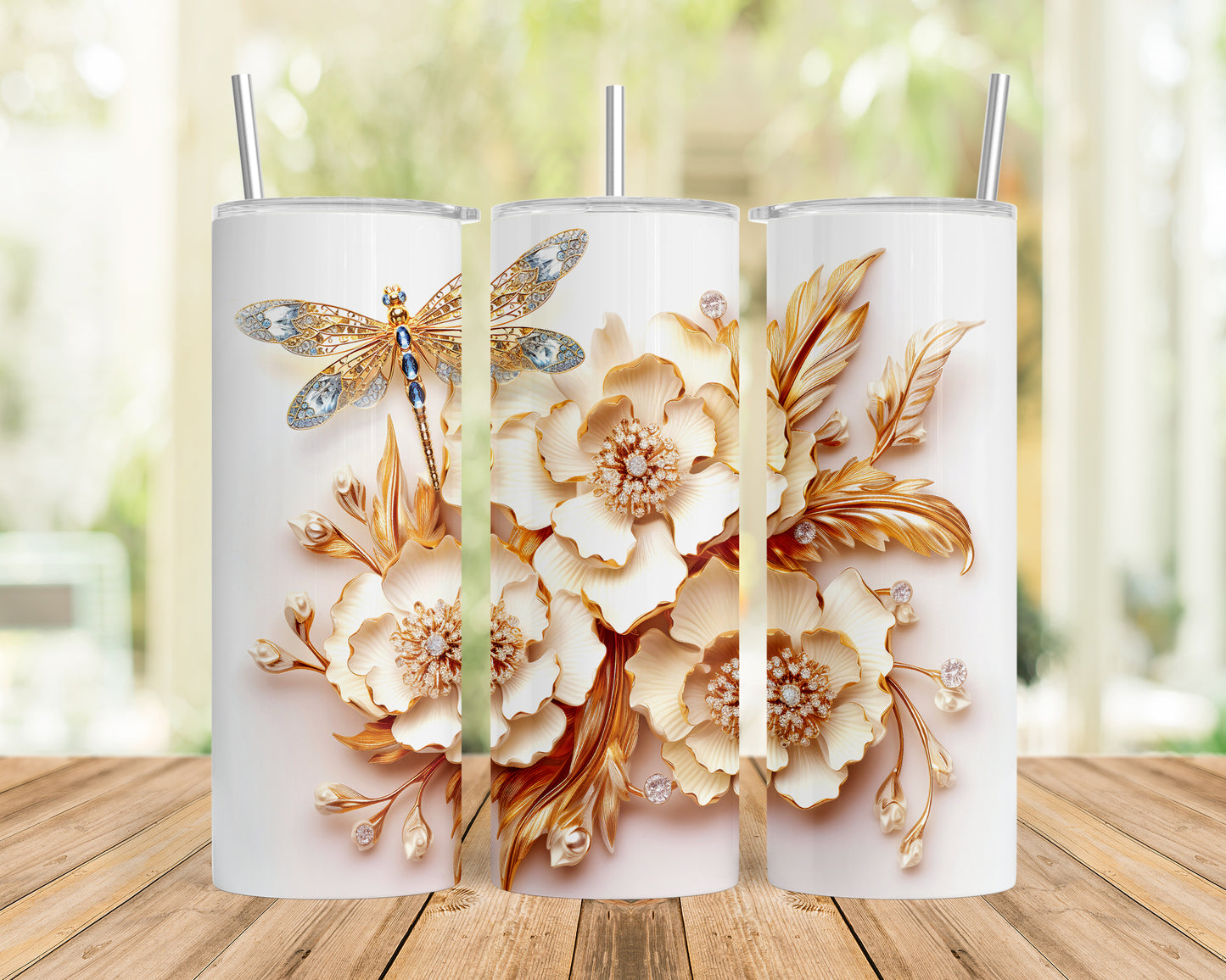 Skinny Tumbler with Straw, 20oz, Floral, awd-420