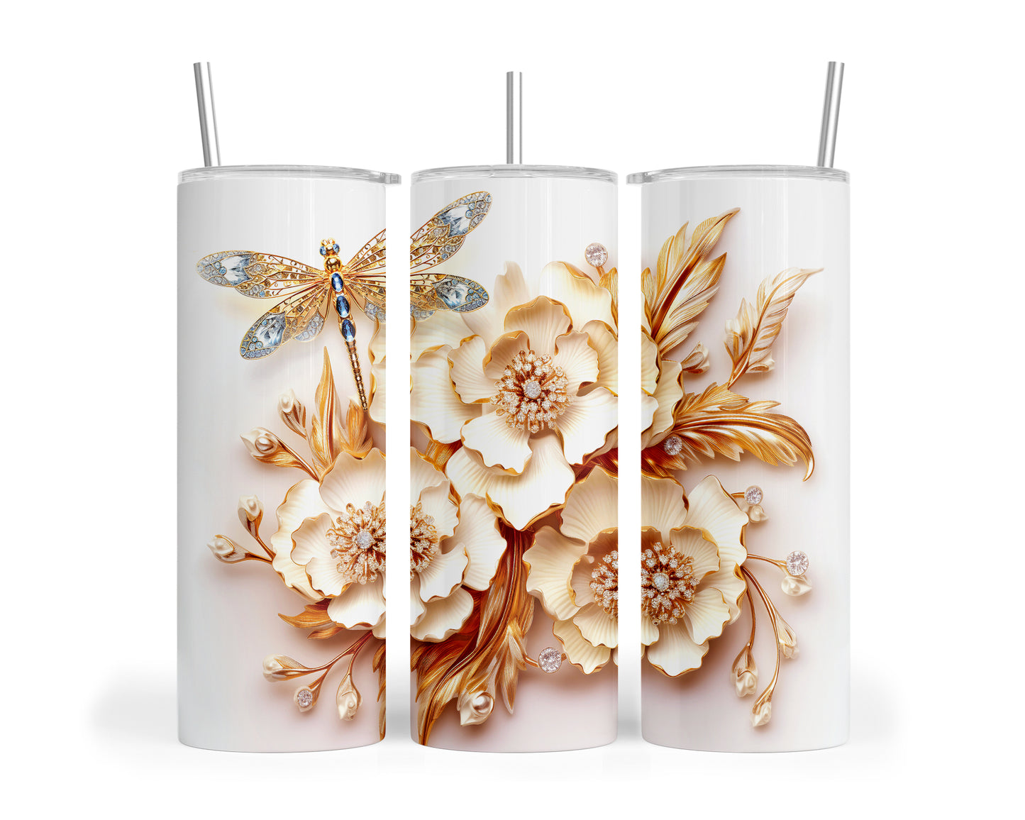 Skinny Tumbler with Straw, 20oz, Floral, awd-420