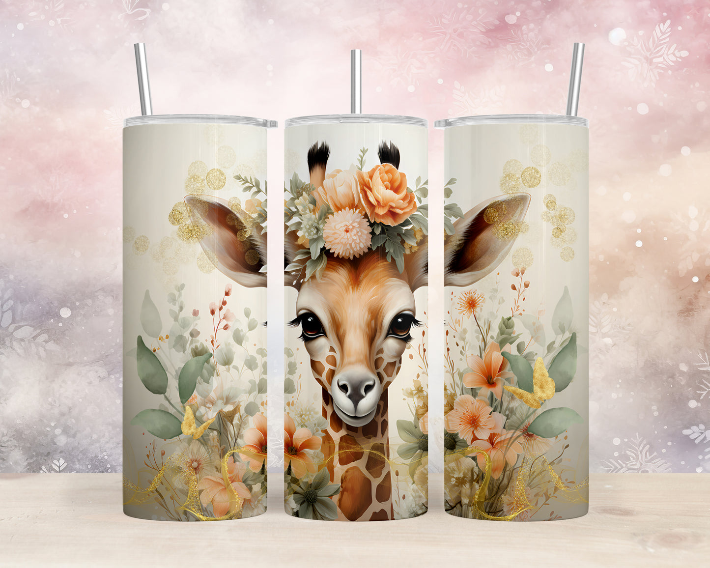 Skinny Tumbler with Straw, 20oz, Giraffe, awd-422