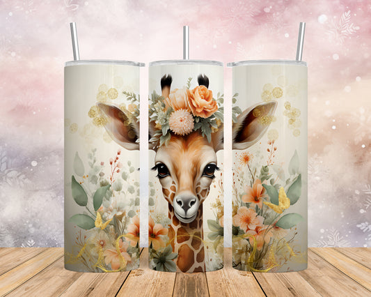 Skinny Tumbler with Straw, 20oz, Giraffe, awd-422