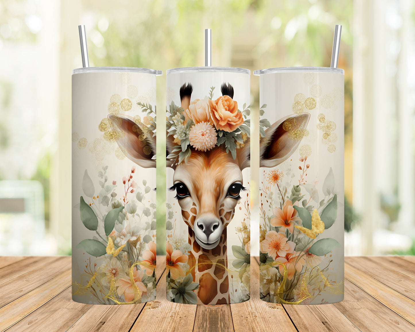 Skinny Tumbler with Straw, 20oz, Giraffe, awd-422