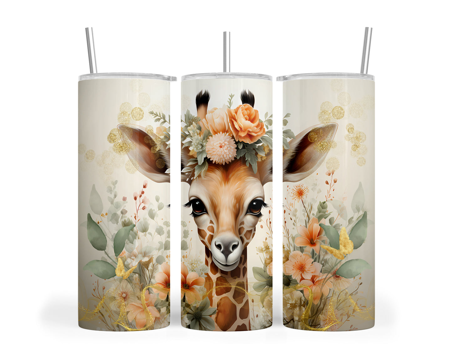 Skinny Tumbler with Straw, 20oz, Giraffe, awd-422