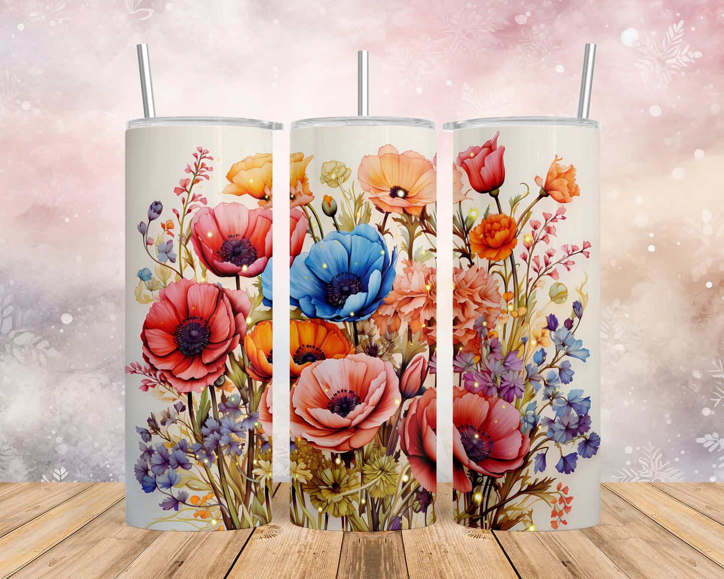 Skinny Tumbler with Straw, 20oz, Floral, awd-425