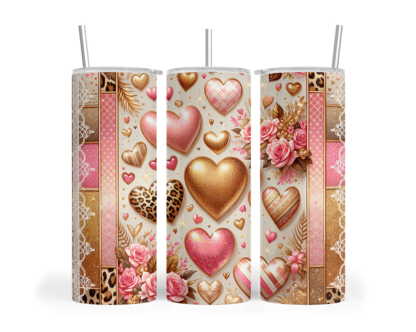 Skinny Tumbler with Straw, 20oz, Hearts, awd-430