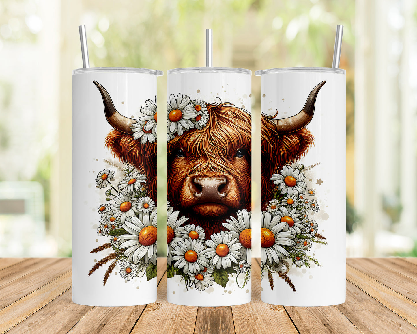 Skinny Tumbler with Straw, 20oz Highlander Cow, awd-436