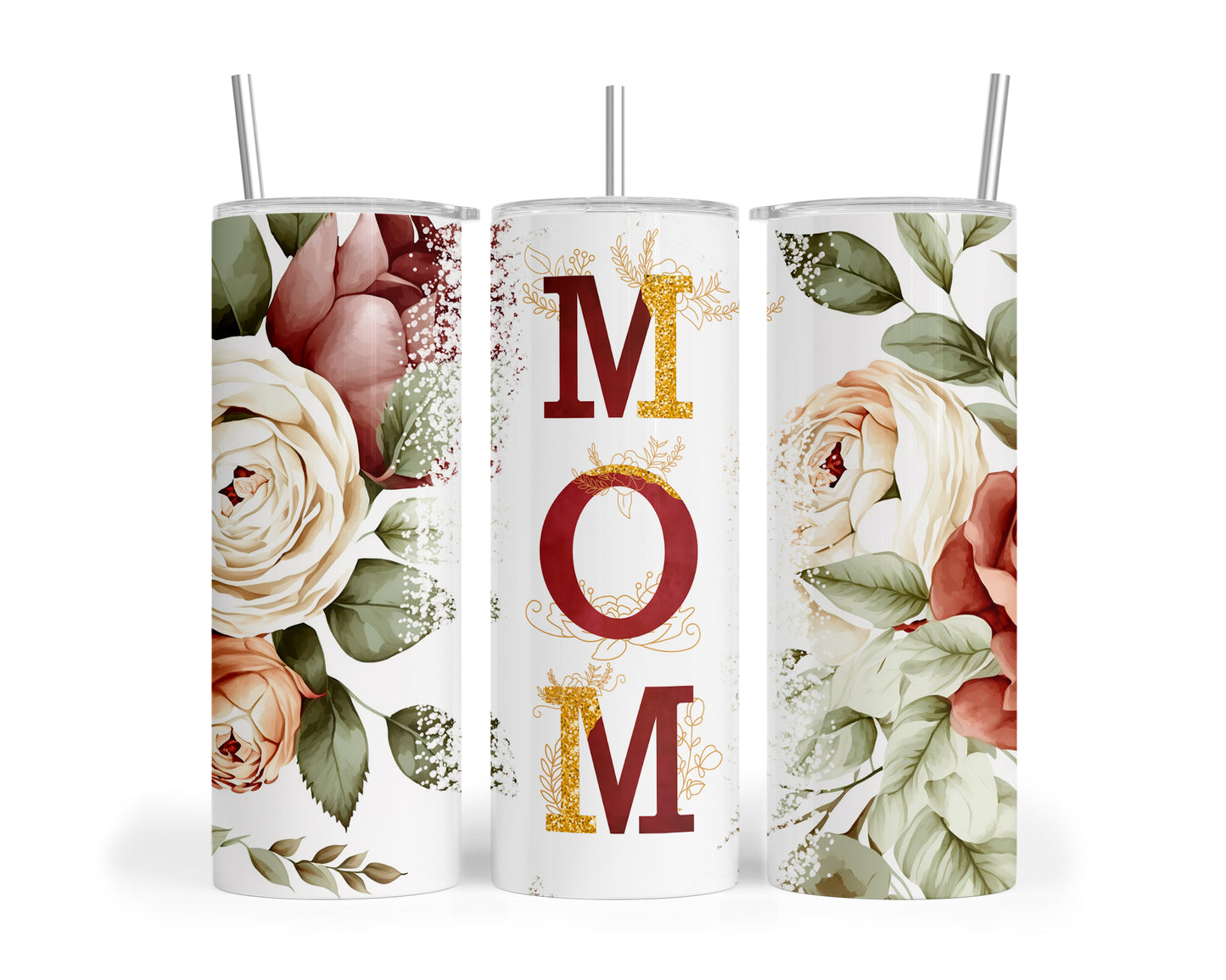 Skinny Tumbler with Straw, 20oz, Floral Mum, awd-528