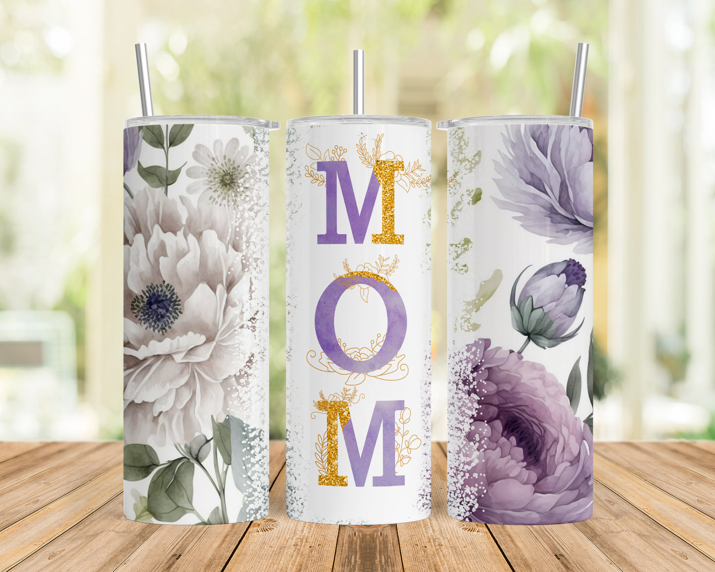 Skinny Tumbler with Straw, 20oz, Floral Mum, awd-530