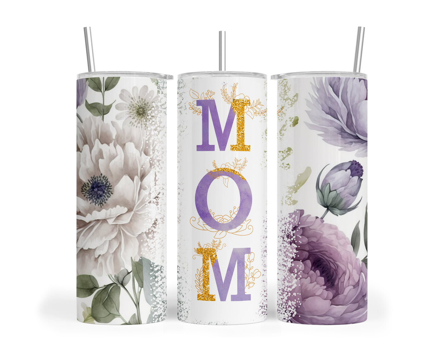 Skinny Tumbler with Straw, 20oz, Floral Mum, awd-530